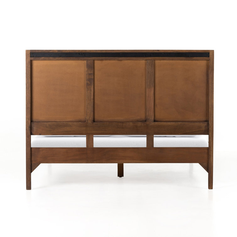 Brown Wash Queen Wood Panel Bed with Woven Cane Headboard