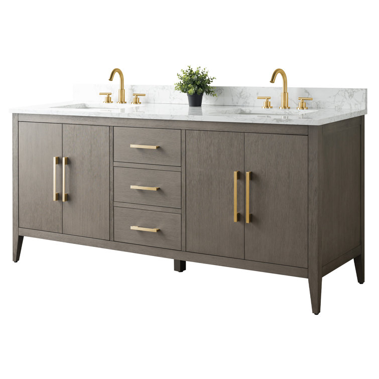 72'' Driftwood Gray Double Bathroom Vanity with Marble Top