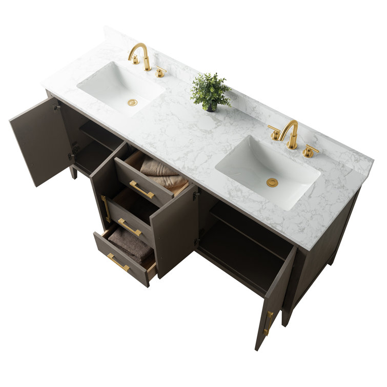 72'' Driftwood Gray Double Bathroom Vanity with Marble Top