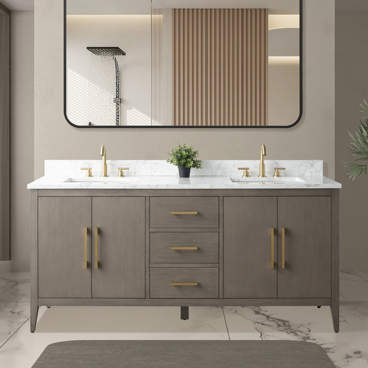 72'' Driftwood Gray Double Bathroom Vanity with Marble Top