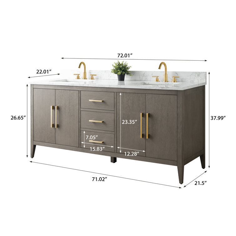 72'' Driftwood Gray Double Bathroom Vanity with Marble Top