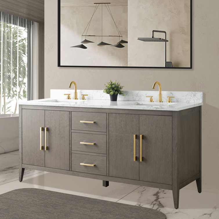 72'' Driftwood Gray Double Bathroom Vanity with Marble Top