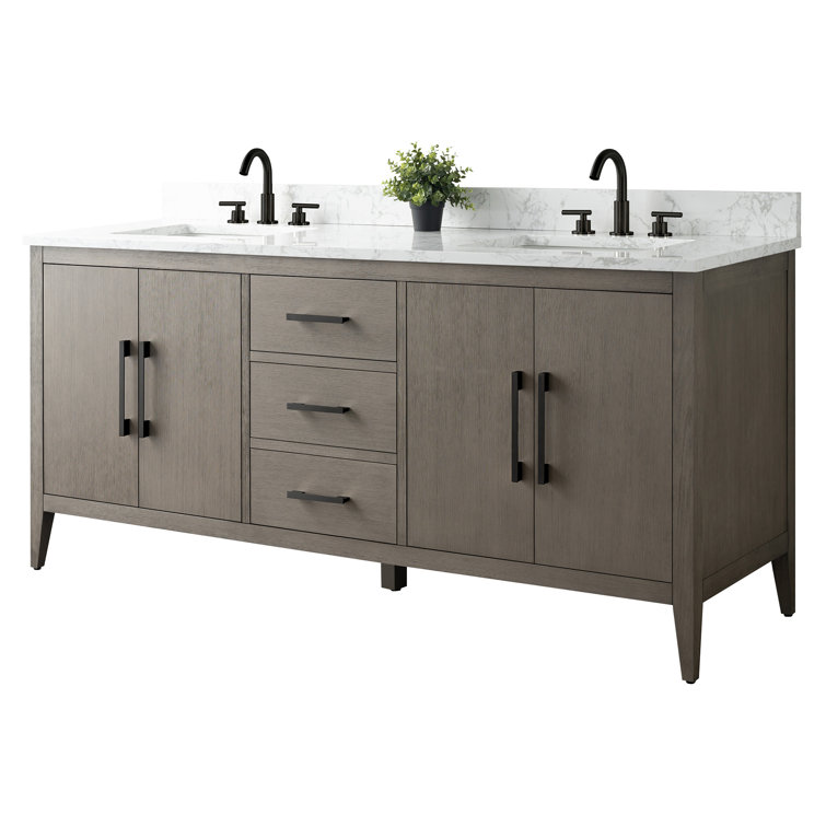 72'' Driftwood Gray Double Sink Bathroom Vanity with Marble Top