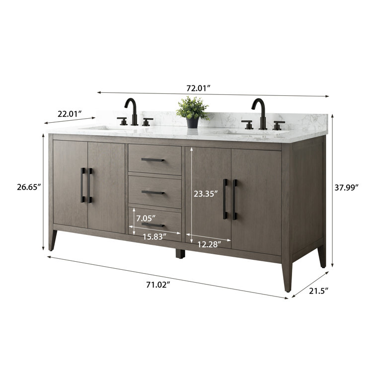 72'' Driftwood Gray Double Sink Bathroom Vanity with Marble Top