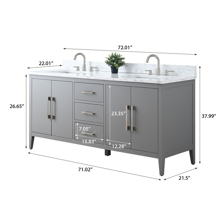72'' Cashmere Gray Double Bathroom Vanity with Marble Top