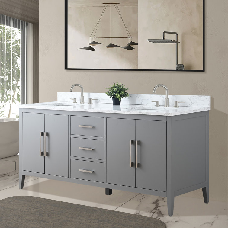 72'' Cashmere Gray Double Bathroom Vanity with Marble Top