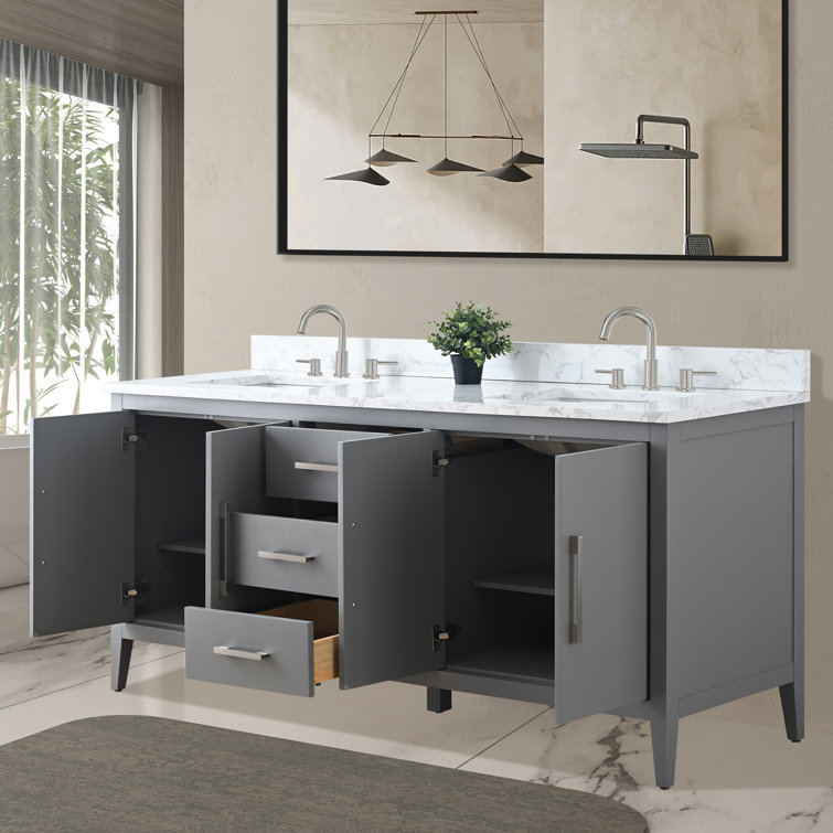 72'' Cashmere Gray Double Bathroom Vanity with Marble Top
