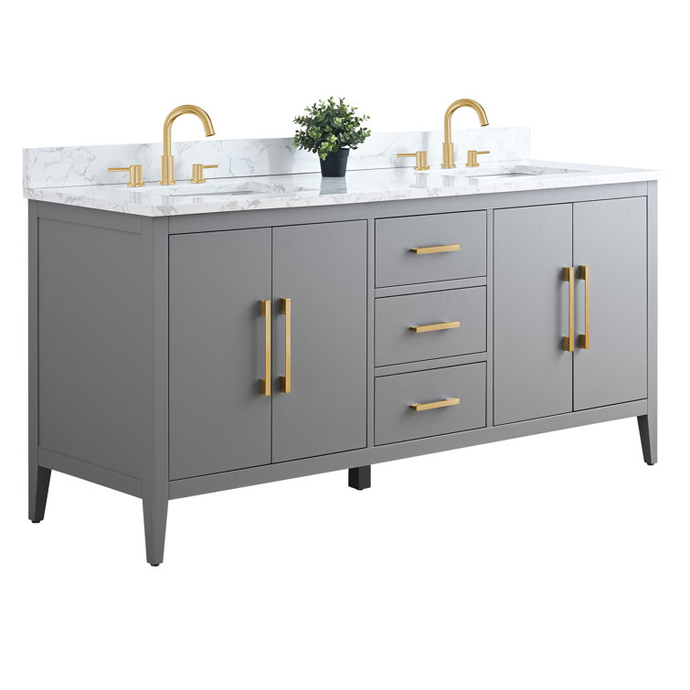 72'' Cashmere Gray Double Bathroom Vanity with Engineered Marble Top