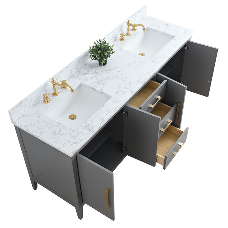 72'' Cashmere Gray Double Bathroom Vanity with Engineered Marble Top