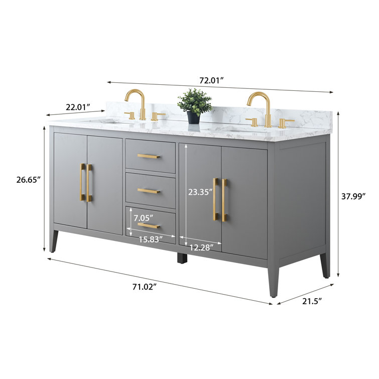 72'' Cashmere Gray Double Bathroom Vanity with Engineered Marble Top