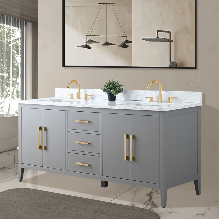 72'' Cashmere Gray Double Bathroom Vanity with Engineered Marble Top