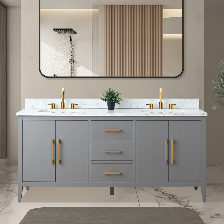72'' Cashmere Gray Double Bathroom Vanity with Engineered Marble Top
