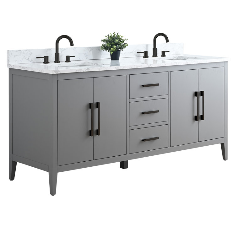 72" Cashmere Gray Double Sink Vanity with Engineered Marble Top