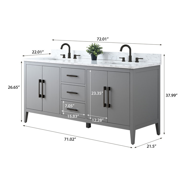 72" Cashmere Gray Double Sink Vanity with Engineered Marble Top