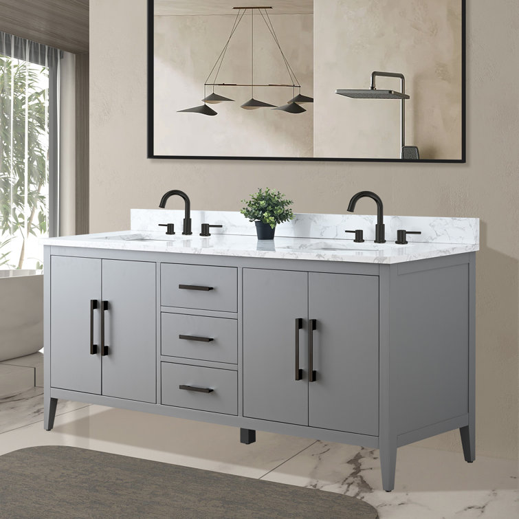 72" Cashmere Gray Double Sink Vanity with Engineered Marble Top