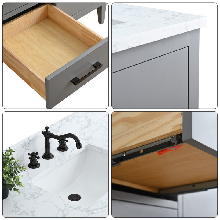 72" Cashmere Gray Double Sink Vanity with Engineered Marble Top
