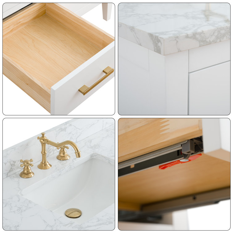72'' White Poplar Double Sink Bathroom Vanity with Marble Top