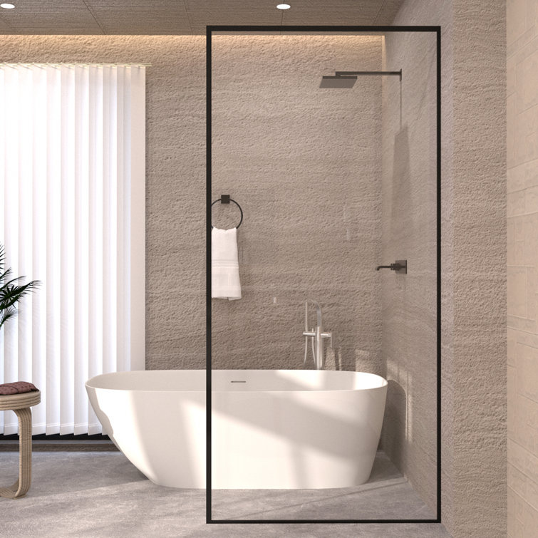 Hilma 34'' Matte Black Framed Shower Screen with Clear Tempered Glass