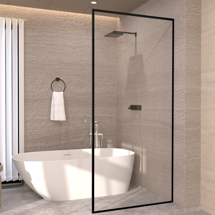 Hilma 34'' Matte Black Framed Shower Screen with Clear Tempered Glass