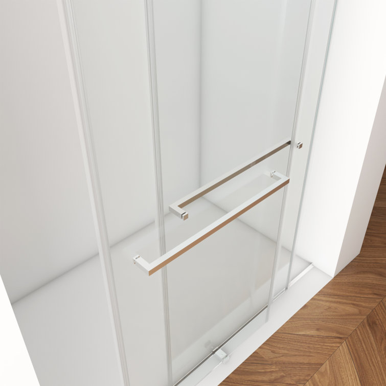 Brushed Nickel Frameless Double Sliding Shower Door with Clear Glass