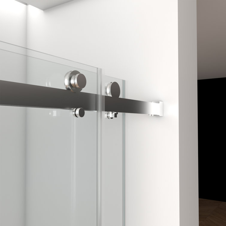Brushed Nickel Frameless Double Sliding Shower Door with Clear Glass