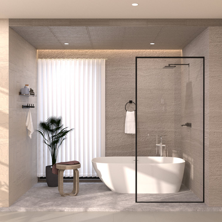 Hilma 34'' Matte Black Framed Shower Screen with Clear Tempered Glass