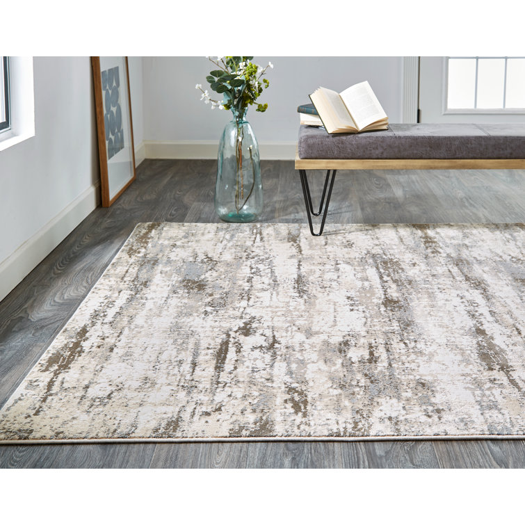 Frida Ivory Abstract Lustrous Viscose Area Rug, 7'9" x 10'