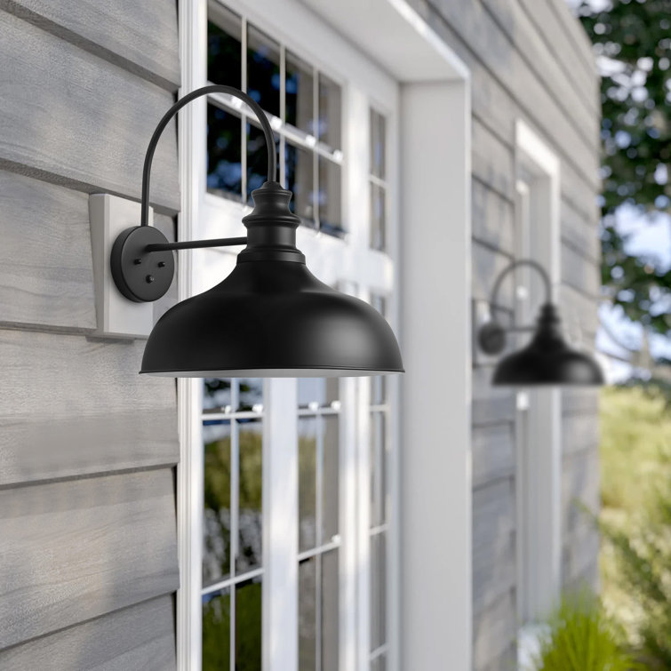 Black Industrial Dimmable Outdoor Wall Light with Dusk-to-Dawn Sensor