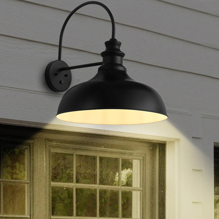 Black Industrial Dimmable Outdoor Wall Light with Dusk-to-Dawn Sensor