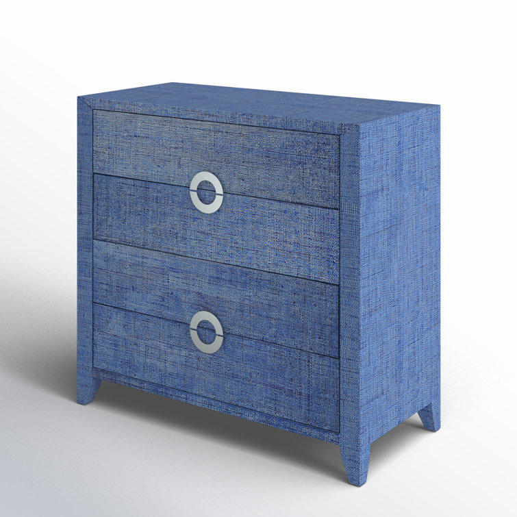Amelle Ocean Blue Raffia 4-Drawer Accent Chest