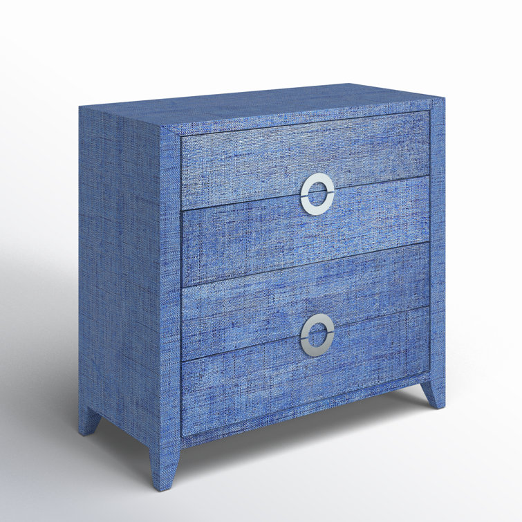 Amelle Ocean Blue Raffia 4-Drawer Accent Chest
