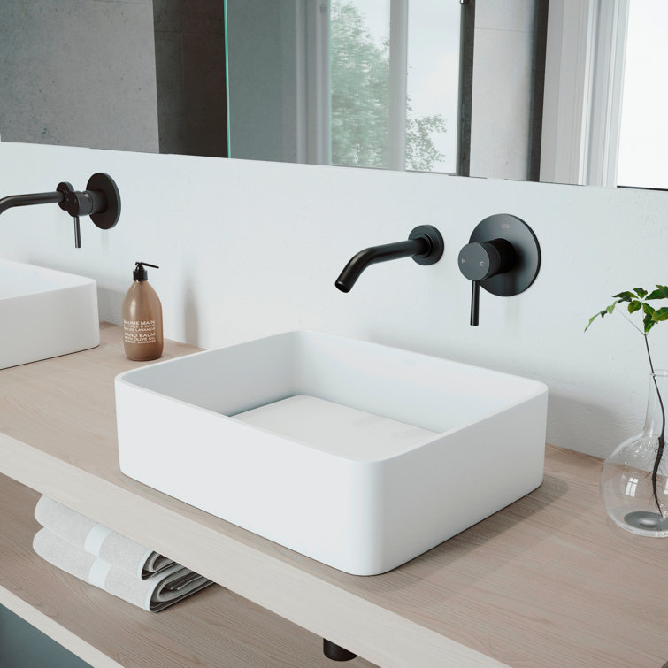 Elegant Olus 4.5" Black Brass Wall-Mounted Modern Bathroom Faucet