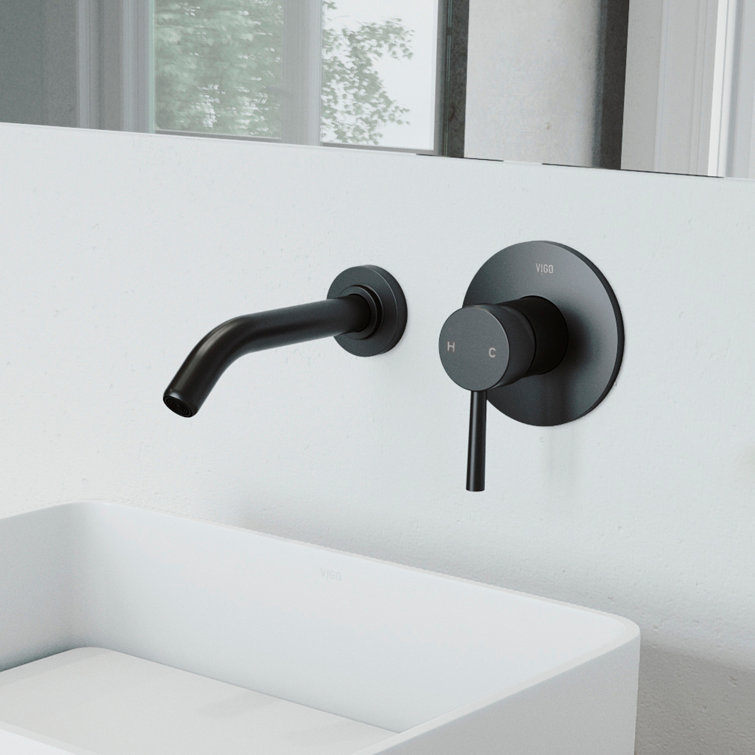 Elegant Olus 4.5" Black Brass Wall-Mounted Modern Bathroom Faucet