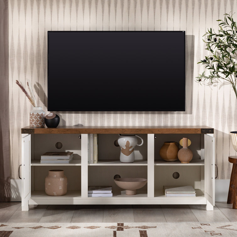 Rustic Oak and Brushed White 58" Farmhouse TV Stand with Cabinets