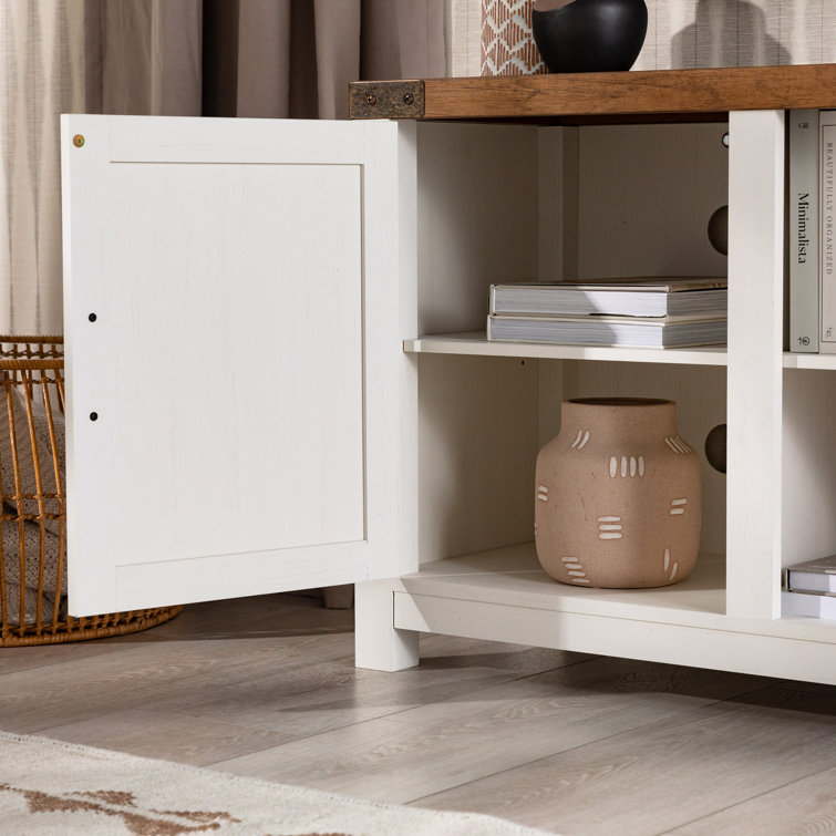 Rustic Oak and Brushed White 58" Farmhouse TV Stand with Cabinets