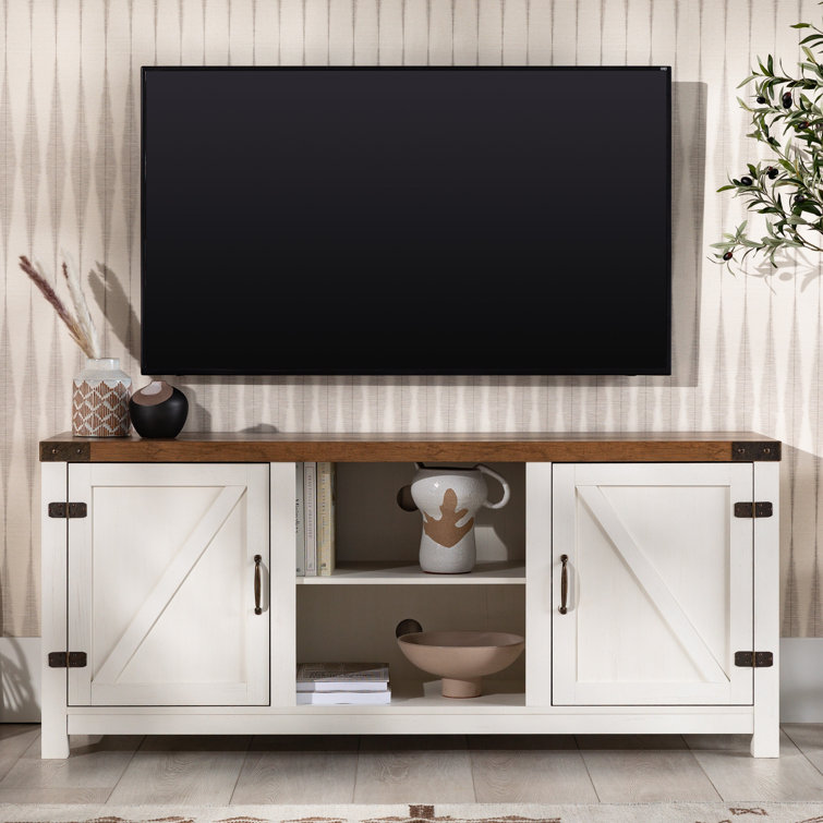 Rustic Oak and Brushed White 58" Farmhouse TV Stand with Cabinets