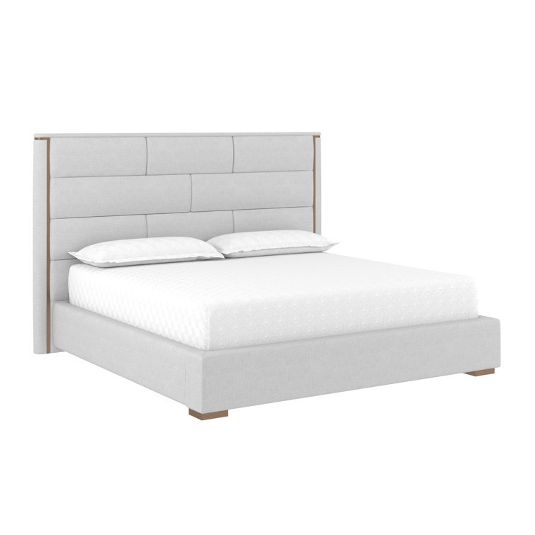 Gray King Upholstered Platform Bed with Tufted Headboard