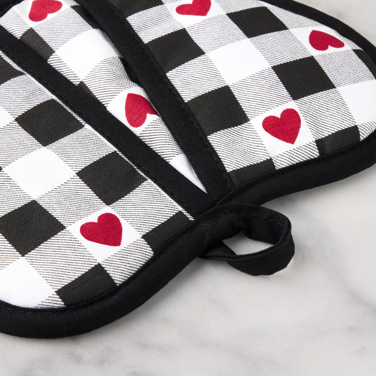 Heart-Shaped Gingham Pot Holders with Silicone Grip, 2-Pack