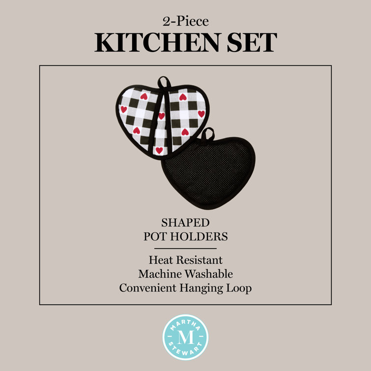 Heart-Shaped Gingham Pot Holders with Silicone Grip, 2-Pack