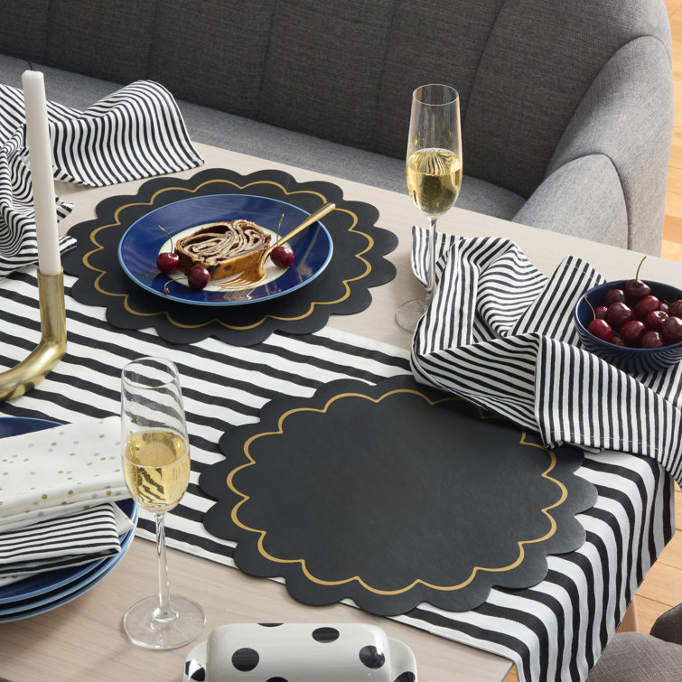 Black and White Cotton Striped Reversible Table Runner