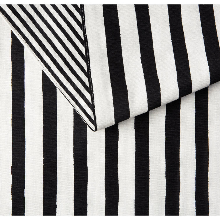 Black and White Cotton Striped Reversible Table Runner