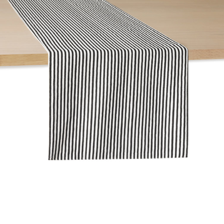 Black and White Cotton Striped Reversible Table Runner