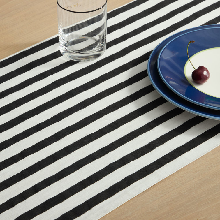 Black and White Cotton Striped Reversible Table Runner