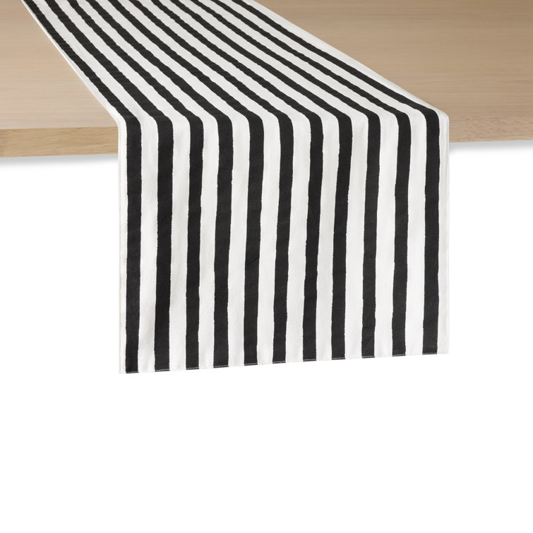 Black and White Cotton Striped Reversible Table Runner