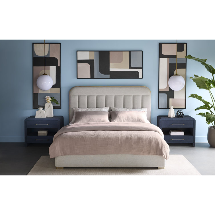 King Silver Upholstered Platform Bed with Metal Frame