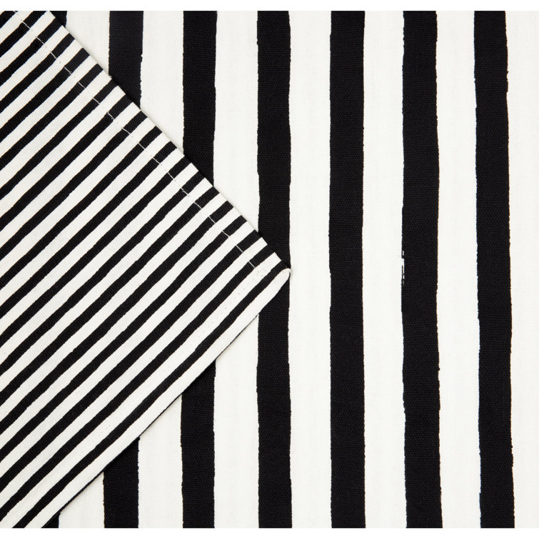 Black and White Cotton Striped Reversible Table Runner