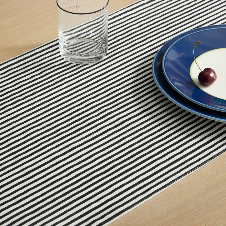 Black and White Cotton Striped Reversible Table Runner