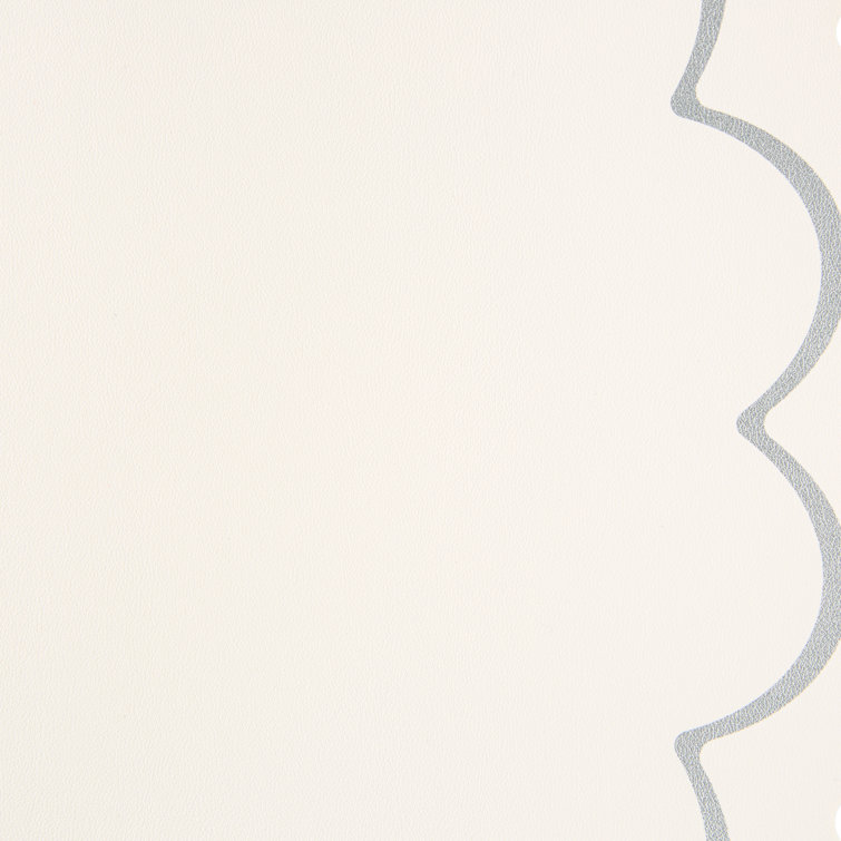White and Silver Scallop Edge Round Faux Leather Placemats Set of 6