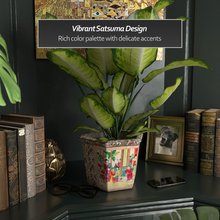 Medium Hexagonal Rose Medallion Porcelain Flower Pot