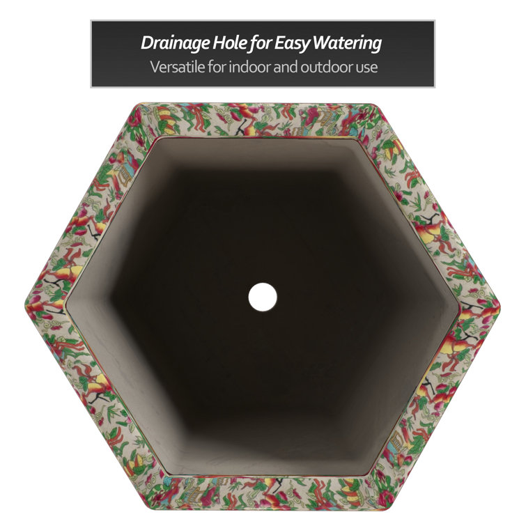 Medium Hexagonal Rose Medallion Porcelain Flower Pot
